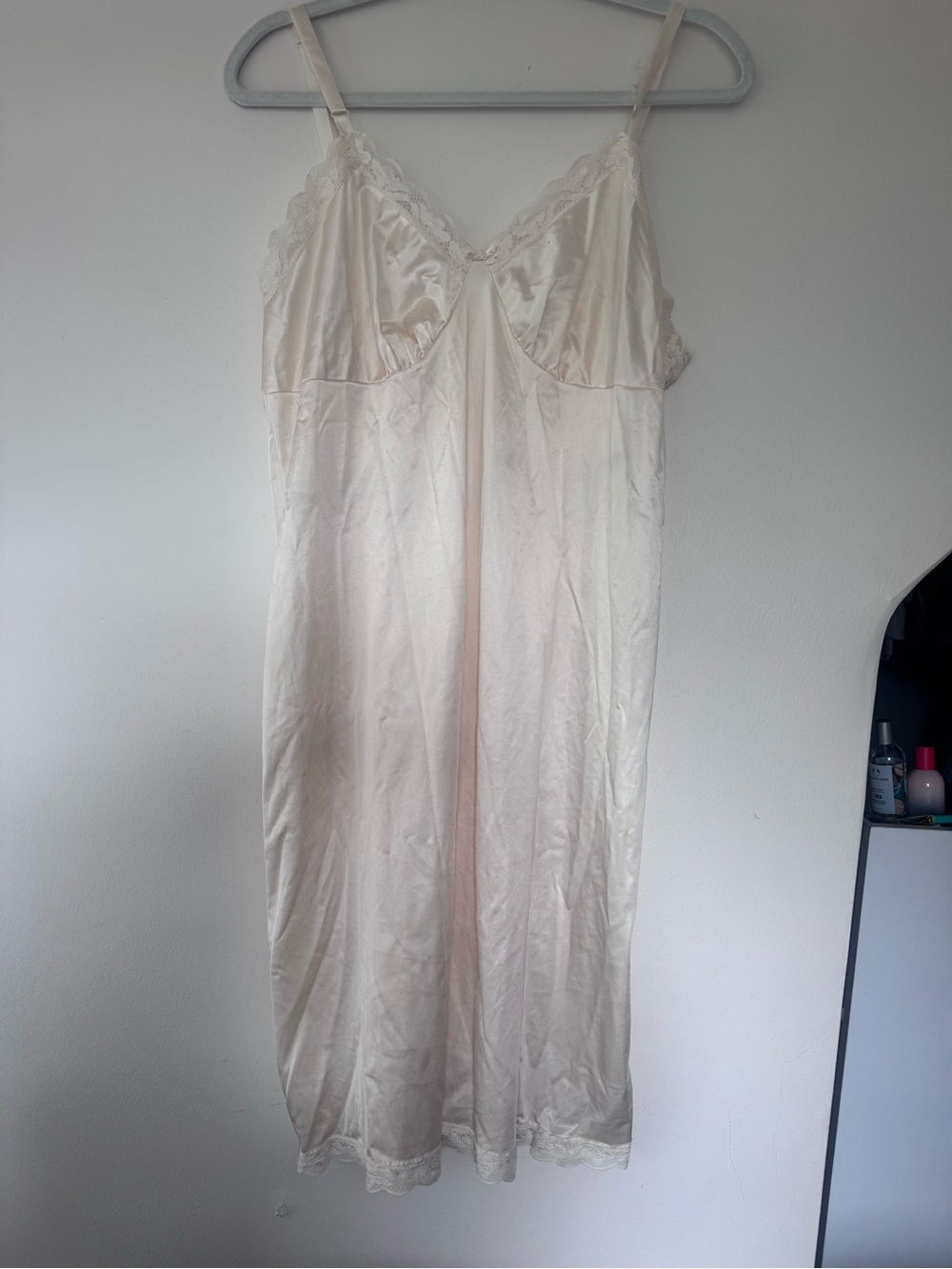 Cream Lace-Trim Slip Dress